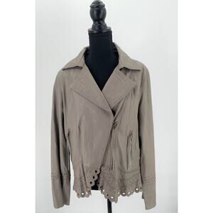 Cache Luxe Lambskin Leather Grey Jacket Fringe L